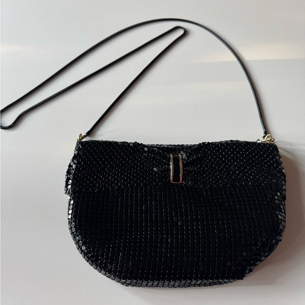 Elegant Vintage 80’s Black and Gold Bow Sequin Shoulder Bag
